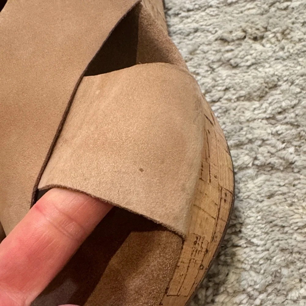Clarks Beige Suede Cross-Strap Wedge Sandals